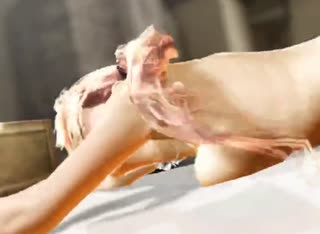 Tentacles are penetrating a slutty redhead by the lake